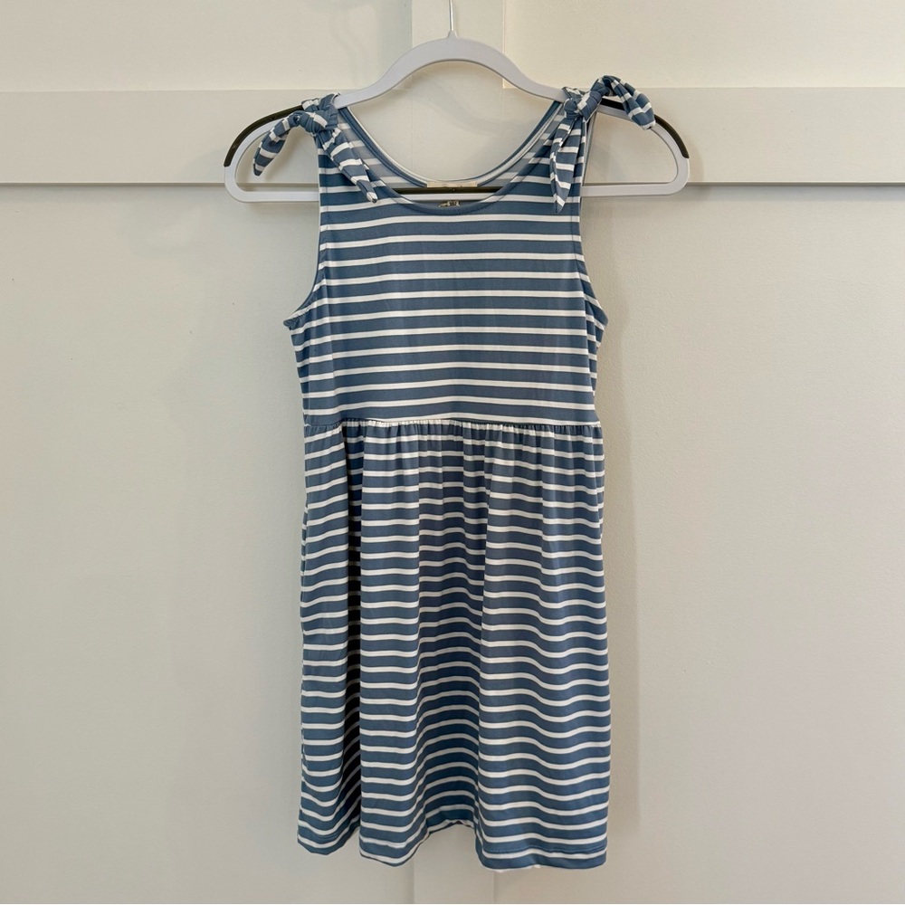 Girls Copper Key Blue and White Striped Kids Dress